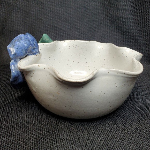 Glazed Stoneware Bowl Studio Art Pottery Artist Signed OOAK Blue Green 6.5x3.5" - Picture 4 of 12